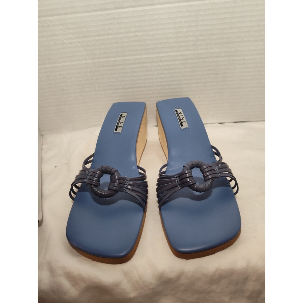 NIB Nine & Co Sea Blue Houghton Leather Wedge Strappy Sandals 8M New Old Stock - Picture 3 of 9